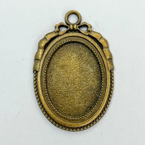 Oval Mini Ribbon Frame Metallic Pendant Silver - Gold