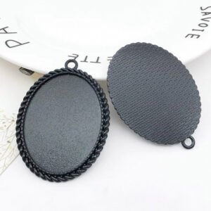 Oval Black Whipped Frame Metallic Pendant